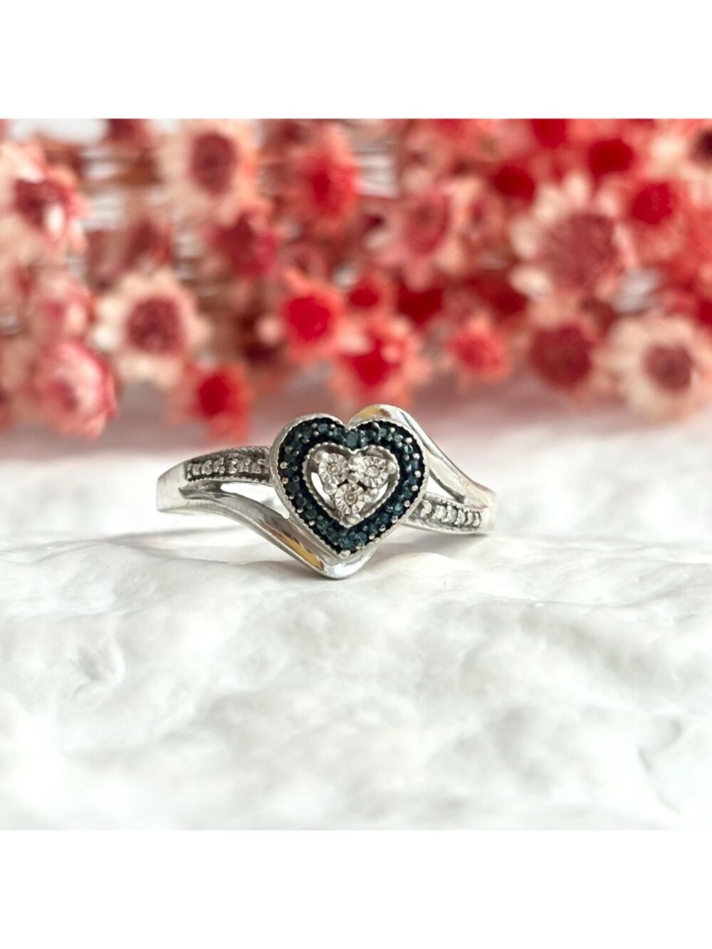 Bypass Shank Heart Shaped CZ Gemstone Sterling Silver 925 Vintage Ring - sz 9.75 - Picture 11 of 14